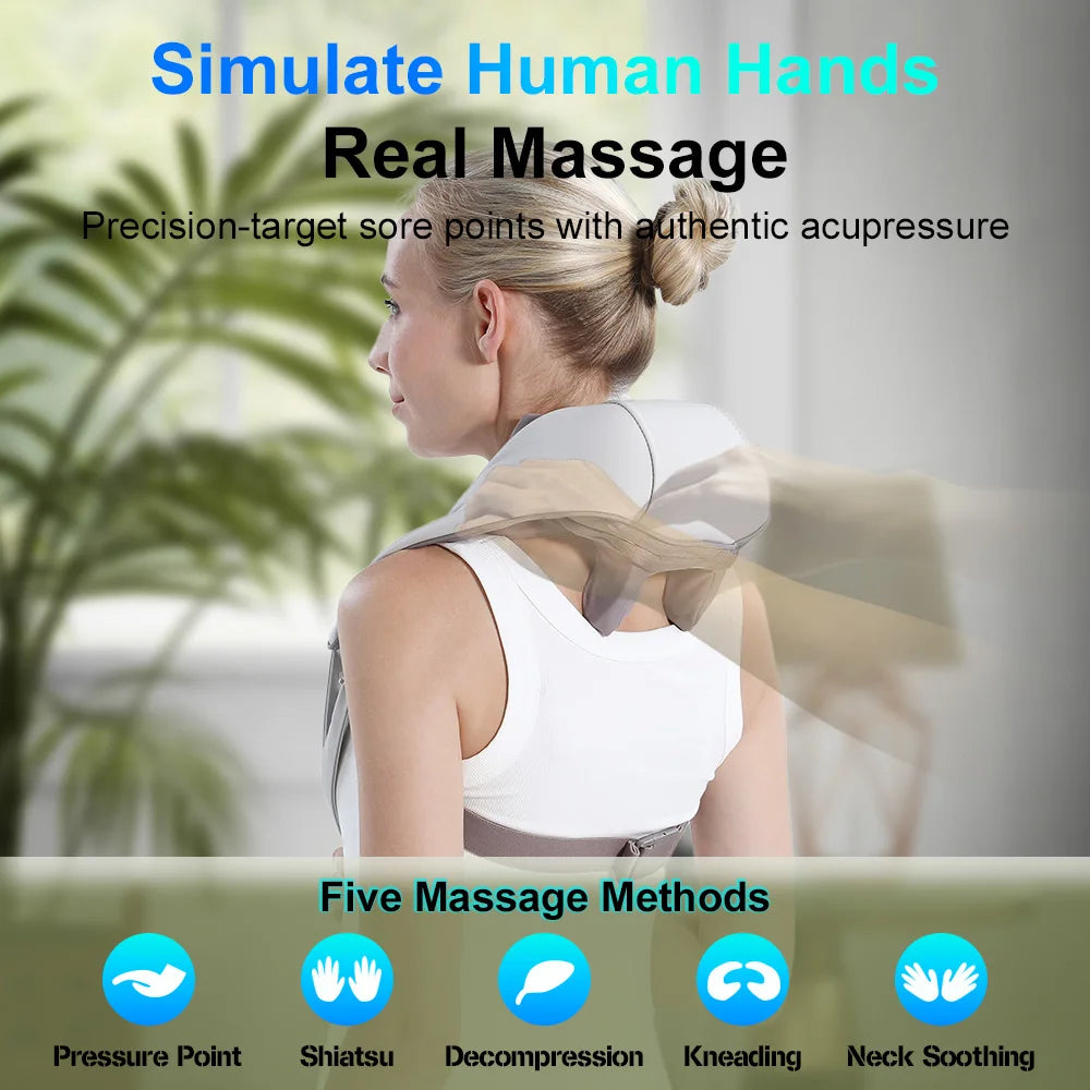 Electric Heated Neck Shoulder Massager Wireless Neck Cervical Back Kneading Massager Shawl Muscle Relaxing Trapezius Massager