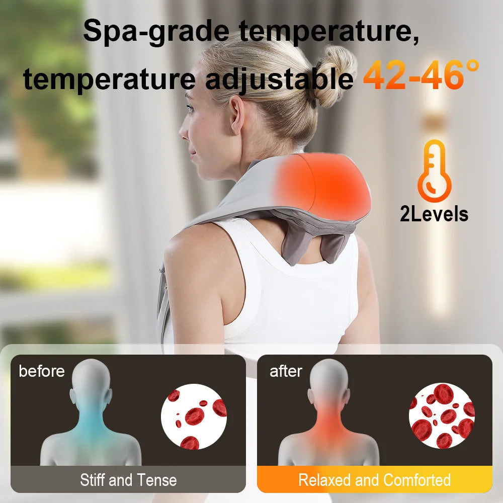 Electric Heated Neck Shoulder Massager Wireless Neck Cervical Back Kneading Massager Shawl Muscle Relaxing Trapezius Massager