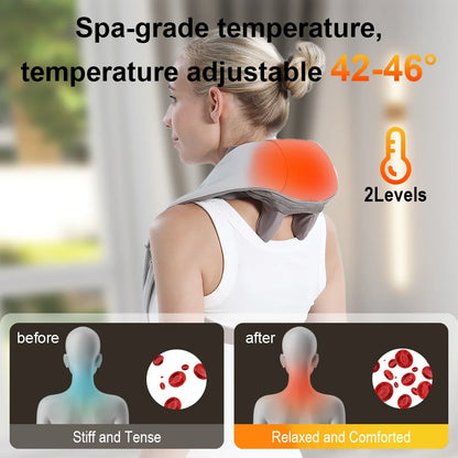 Electric Heated Neck Shoulder Massager Wireless Neck Cervical Back Kneading Massager Shawl Muscle Relaxing Trapezius Massager