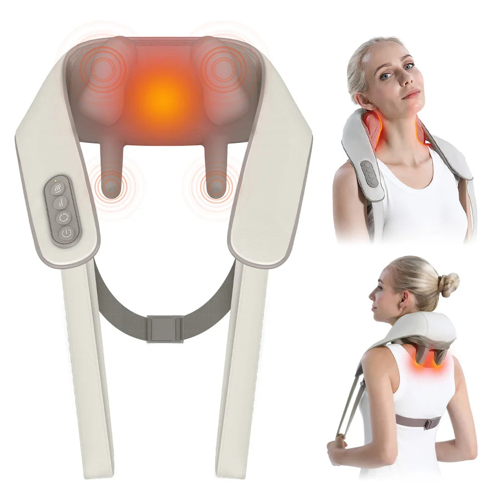 Electric Heated Neck Shoulder Massager Wireless Neck Cervical Back Kneading Massager Shawl Muscle Relaxing Trapezius Massager