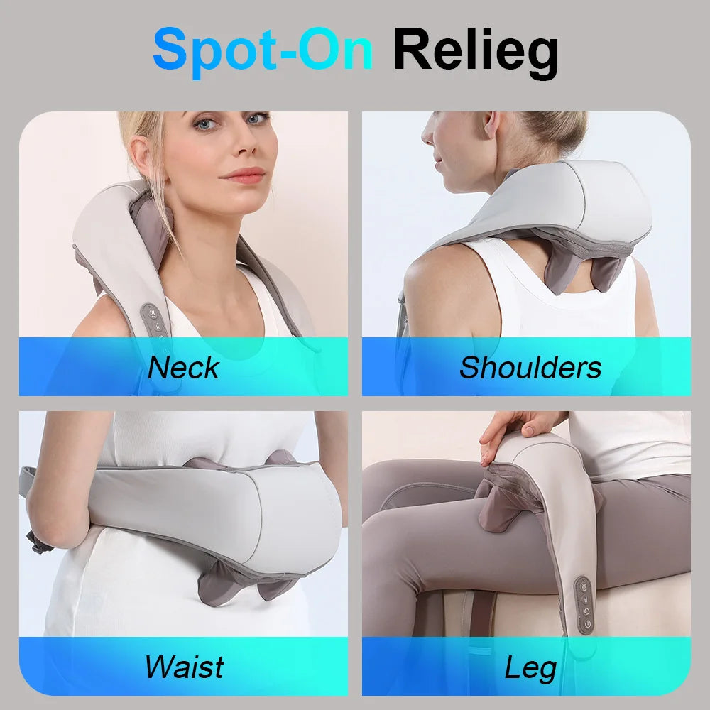 Electric Heated Neck Shoulder Massager Wireless Neck Cervical Back Kneading Massager Shawl Muscle Relaxing Trapezius Massager