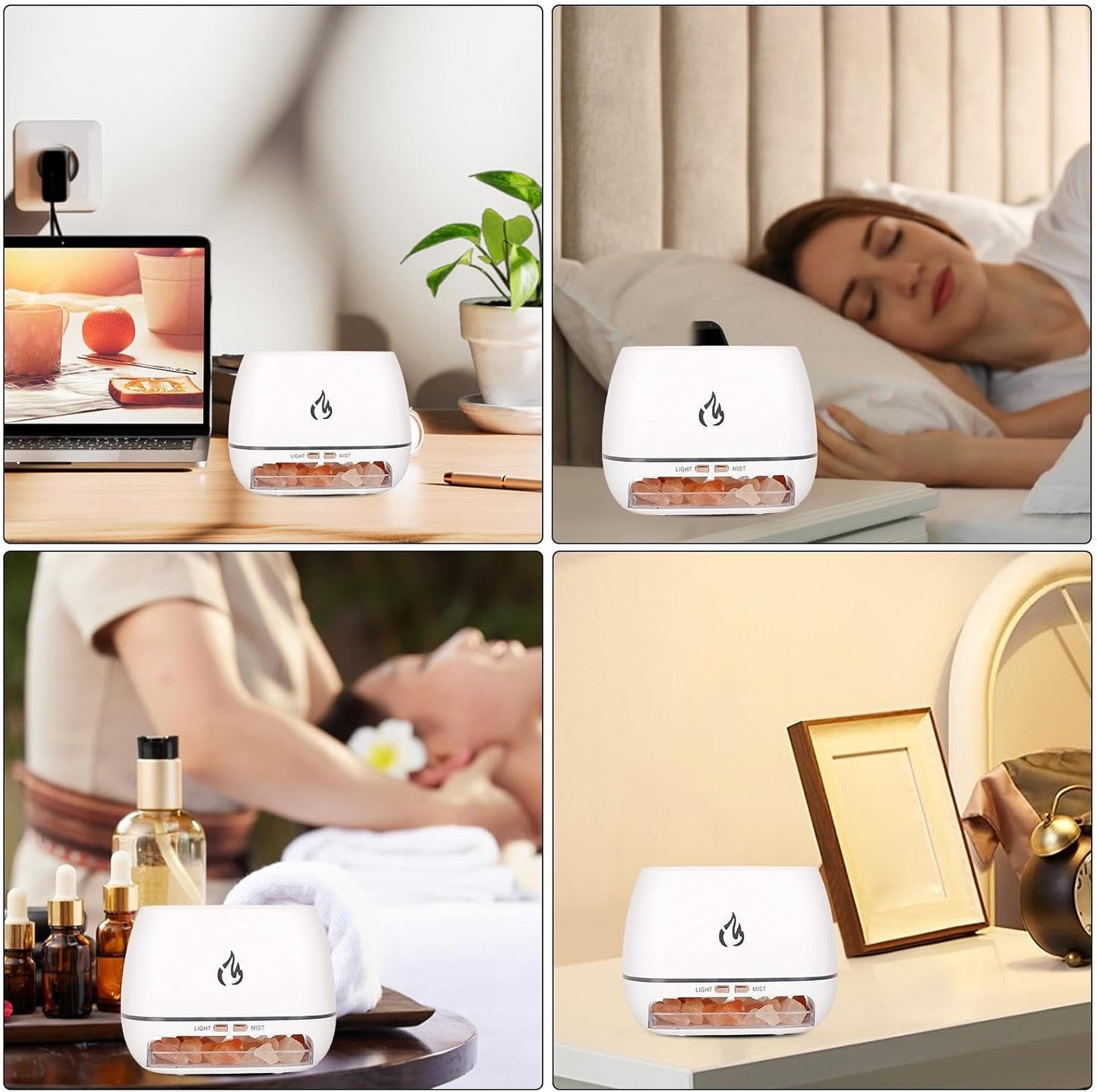 Salt Rock Aromatherapy Diffuser | Cool Mist Humidifier with Simulated Flame | Personal Care Small Appliances & Accessories in White, Black, and Yellow