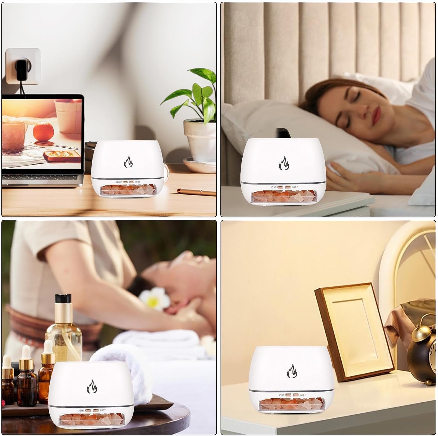 Salt Rock Aromatherapy Diffuser | Cool Mist Humidifier with Simulated Flame | Personal Care Small Appliances & Accessories in White, Black, and Yellow