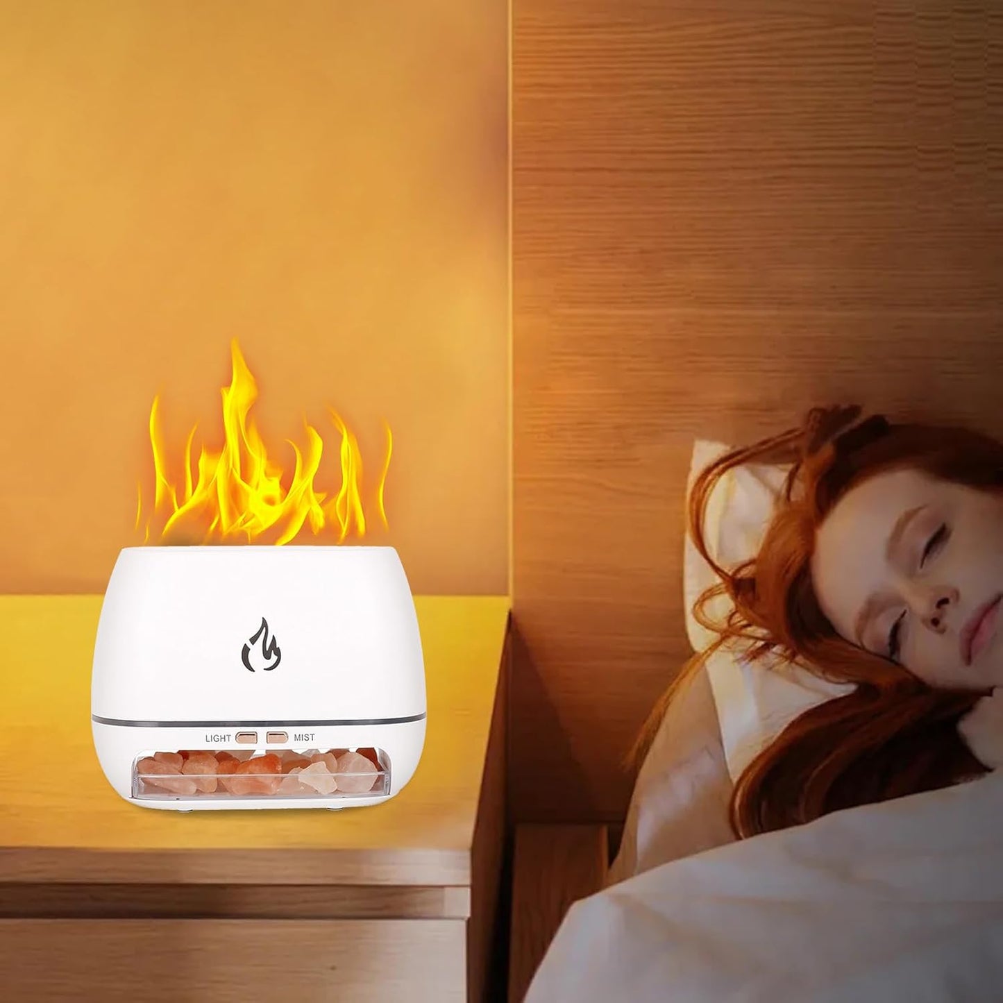 Salt Rock Aromatherapy Diffuser | Cool Mist Humidifier with Simulated Flame | Personal Care Small Appliances & Accessories in White, Black, and Yellow